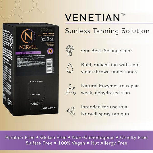 Norvell Premium Spray Tan Solution Venetian Gallon 128 fl oz – Professional Sunless Tanning Formula for Natural Bronze Glow, Streak Free, Fast Drying, Long Lasting Color