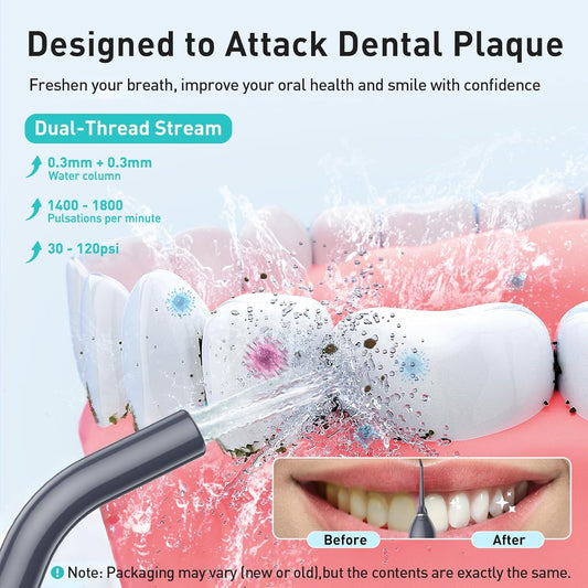 COSLUS Water Dental Flosser Teeth Pick: Portable Cordless Oral Irrigator 300ML Rechargeable Travel Irrigation Cleaner IPX7 Waterproof Electric Flossing Machine for Teeth Cleaning C20(F5020E) Grey