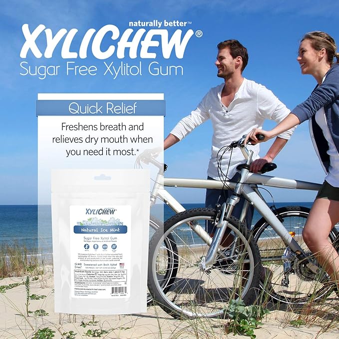 Xylichew 100% Xylitol Chewing Gum - Non GMO, Non Aspartame, Gluten Free, and Sugar Free Gum - Natural Oral Care, Relieves Bad Breath and Dry Mouth - Ice Mint, 500 Count