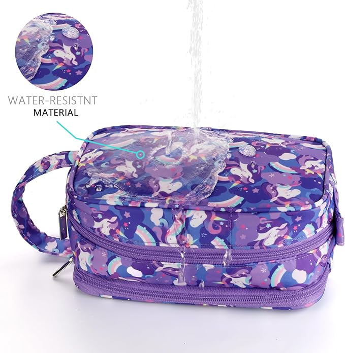 Unicorn Kids Toiletry Bag for Girls, Travel Toiletry Bag for Little Young Girls Cosmetic Bag Makeup Bag Waterproof Hanging Wash Bag Toddler Toiletries, Purple