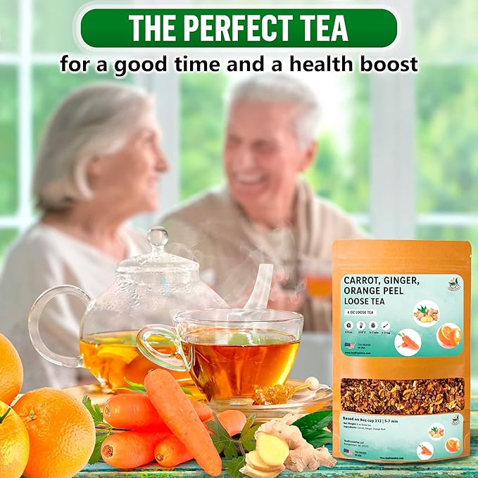 TeaDreamTea – Carrot Ginger Orange Peel - Loose Leaf Herbal Bulk Tea - Caffeine-Free - Vitamins Rich - Boost Immune System - Carrot Raw from USA - Hot and Iced Tea - 6 ounce / 170 g