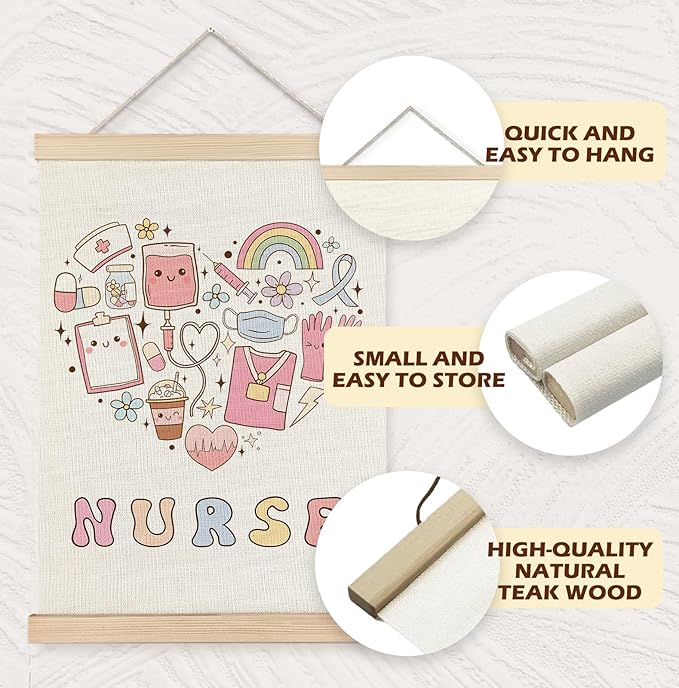 Yomisex Cute Nurse Wall Art Poster, Nursing Gifts for Women Student Nurses, Trendy Retro Pink Medical Nurse Stuff Wall Art Framed for Nurses Office Home Decor, 12x16 Inch