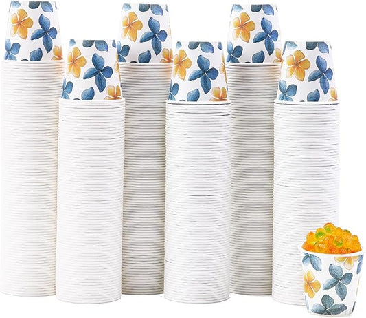 Tamone 600 Pack 3 oz Bathroom Cups, Small Paper Cups Flower Design, Mouthwash Cups, Disposable Paper Cups,3oz Paper Cups for Party, Picnic, BBQ, Travel, Home and Event