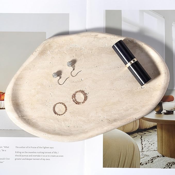 Koville Luxurious Natural Marble Vanity Tray, Cloud Shape Serving Stone Key Tray for Home Decor, 10" x 7" Marble Storage Trays for Bathroom, Stone Plate Holder for Perfume, Candle and Jewelry