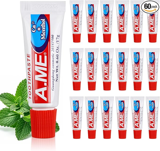 Toothpaste Bulk Travel Size, Disposable Small Travel Portable Mini Compact Pocket Size Toothpaste for Bad Breath, Vacation/Hotel/Camping Shelter/Homeless/Nursing Home/Charity 0.6 oz/ 17g (60 Tubes)