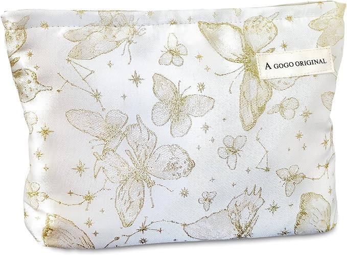 STARDW Aesthetic Floral Makeup Bag Cute Small Cosmetic Bags for Women Girls, Travel Toiletry Bag Large Capacity Zipper Makeup Pouch, Purse Organizer Pouches (Butterfly White)