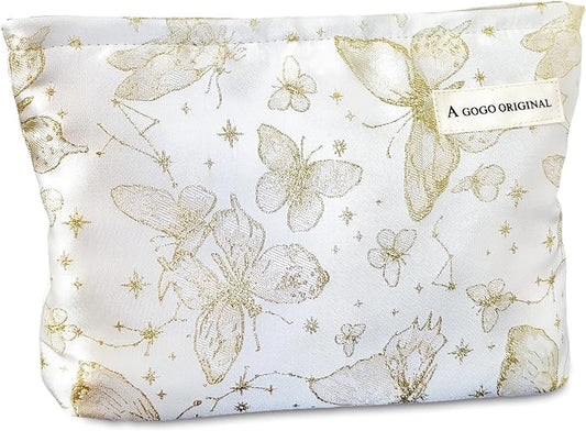 STARDW Aesthetic Floral Makeup Bag Cute Small Cosmetic Bags for Women Girls, Travel Toiletry Bag Large Capacity Zipper Makeup Pouch, Purse Organizer Pouches (Butterfly White)