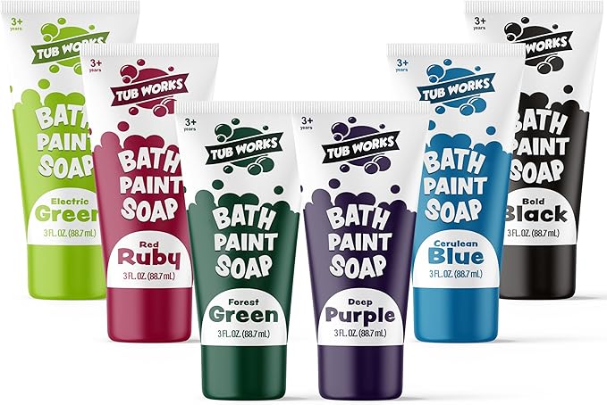 Tub Works® Bath Paint Soap Bath Toy, Bold 6 Pack | Non-Toxic | Washable Bathtub Paint for Finger Painting on Tub Walls | Ideal Toddler Bath Toys for Creative Play | Easy to Clean, Fun Paint Soap