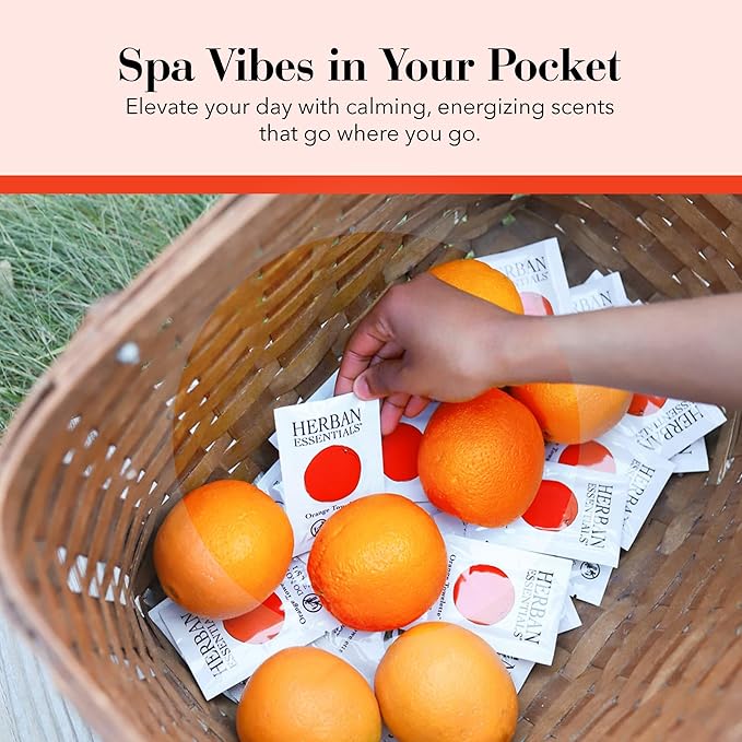 Herban Essentials - Orange Wipes & Towelettes - Essential Oil Wipes for Make Up, Hands, Face & Body - Travel Size Essentials & Toiletries - Natural, Individually Wrapped, Disposable & Moist (7 count)