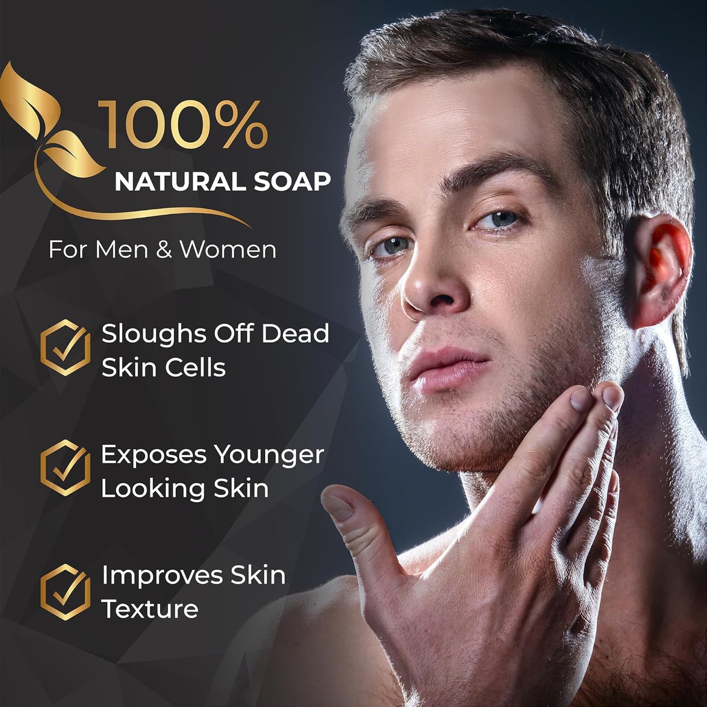 AMVital Natural Charcoal Soap Bar Set - 3-Pack Plant-Based Face & Body Soap for Daily Use - Deep-Cleansing Bar Soap for All Skin Types - Vegan Gift Set for Men & Women