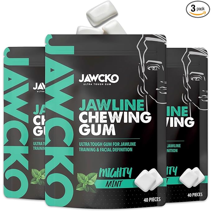 JAWCKO Ultra-tough Jawline Chewing Gum | Get a Stronger, Squarer Jawline | Mighty Mint Jaw Training Hard Gum | Chisel, Sculpt, Tone your Jaw | 15X Hardness | Facial Fitness Mewing Gum | 40 Pieces/Pack