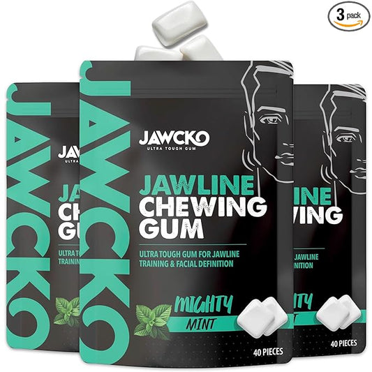JAWCKO Ultra-tough Jawline Chewing Gum | Get a Stronger, Squarer Jawline | Mighty Mint Jaw Training Hard Gum | Chisel, Sculpt, Tone your Jaw | 15X Hardness | Facial Fitness Mewing Gum | 40 Pieces/Pack