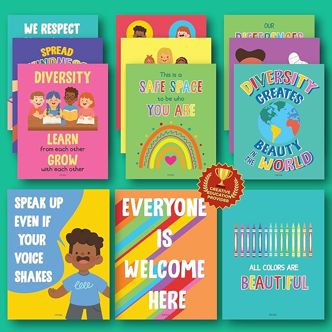 EXCOOL CLUB Diversity Posters For Classroom - Everyone Is Welcome Here Multicultural Decorations, Kindness Quotes Motivational Poster For Elementary Middle School, Inclusion Teacher Must Haves