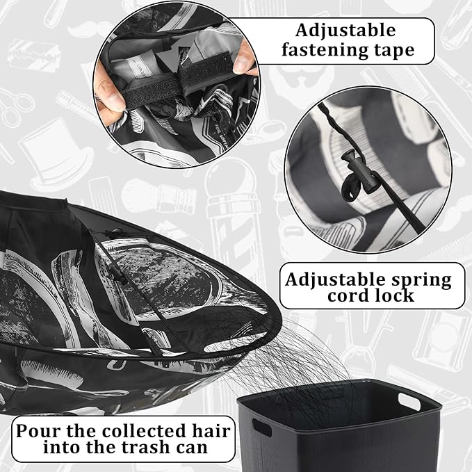 FEBSNOW Hair Cutting Cloak Cape, Black Prints Adjustable Haircut Cape Foldable Umbrella for Adults Kids Home Salon Barber Supplies