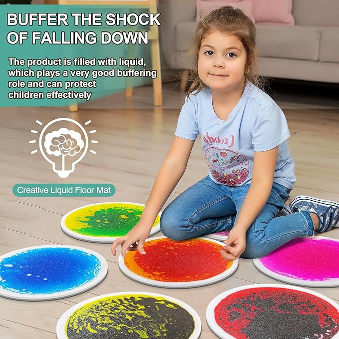 Sensory Circles Mats Liquid Tiles - Pack of 4 Round Sensory Floor Pads for Kids Autism Classroom