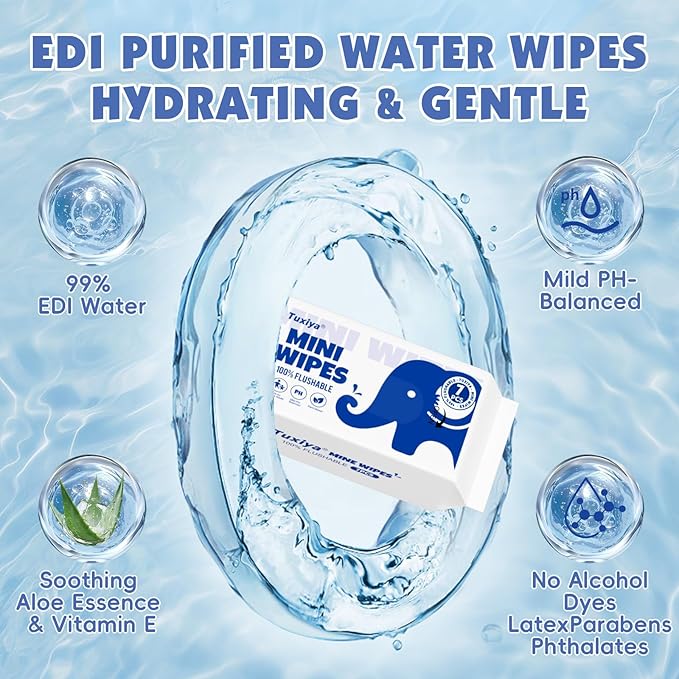 12 PackTravel Flushable Wipes with Aloe & Vitamin E,Impossibly Compact 7 Wipe Per Pack Mini Travel Adult Wet Wipe,Hypoallergenic & Fragrance-Free Skin-Friendly Flushable Wet Wipe(84 Total Wipes)