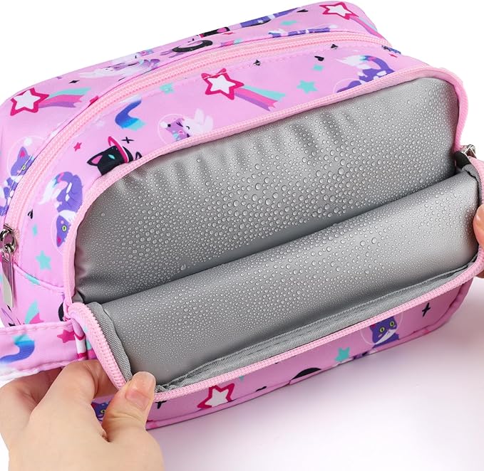 Kids Toiletry Bag for Girls, Travel Toiletry Bag for Little Young Girls Cosmetic Bag Makeup Bag Waterproof Hanging Wash Bag Toddler Toiletries, Cat Pink