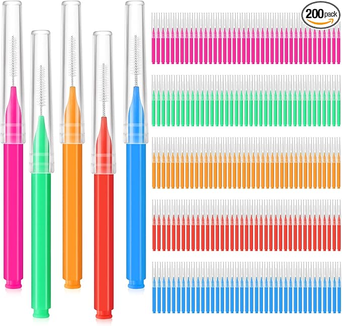 200 Pcs Interdental Brushes Braces Brush for Cleaner Disposable Dental Floss Picks Braces Flossers Dental Brush Soft Dental Tooth Flossing Head for Teeth Cleaning Tool, 5 Colors, 5 Sizes
