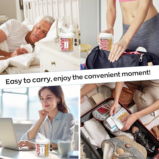 Pill Dispenser with 7 Large Compartments, Pill Organizer for Travel, Supplement Organizer with Anti-Mixing Design, BPA-Free Pill Container with 20 Pcs Labels, Beige