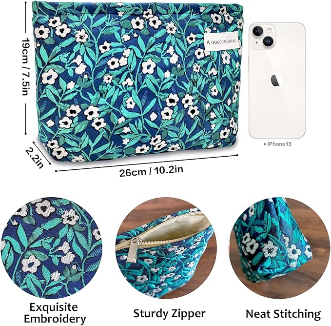 STARDW Aesthetic Floral Makeup Bag Cute Small Cosmetic Bags for Women Girls, Travel Toiletry Bag Large Capacity Zipper Makeup Pouch, Purse Organizer Pouches (Vine Plants)
