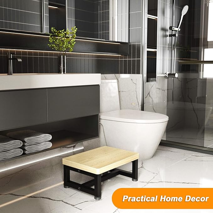 Step Stools for Adults Kids with Non-Slip Rubber Feet, Heavy Duty Wooden Stepping Stools with 500-LBS Capacity for Bedroom Kitchen Bathroom, Sturdy Bed Steps for High Beds, Easy to Assemble, Maple