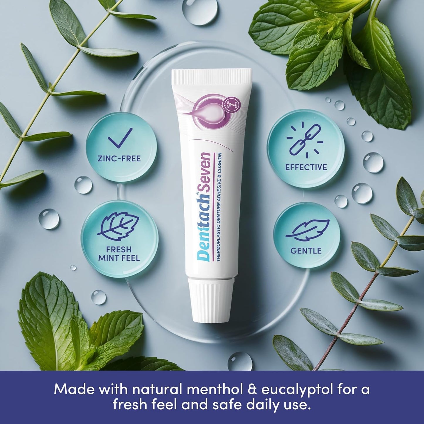 Denttach Seven Denture Adhesive, Thermoplastic Denture Cushion and Reliner, Upper and Lower Denture Comfort for Up to 7 Days, Zero Glue, Zinc Free