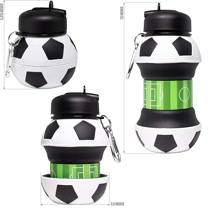 Maccabi Art Clip-On Collapsible BPA-Free Silicone Soccer Ball Water Bottle for Kids, 18 Oz. Size
