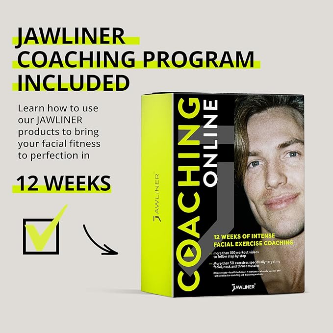 Jawliner® - Pioneers the Toughest Handmade 15x Harder Jawline Gum Includes 12 Weeks Coaching - Sugar-Free Mint Hard Gum - Jawline Exerciser for Mewing - Chewing Gum for Shaping the Jaw (2 Months Pack)