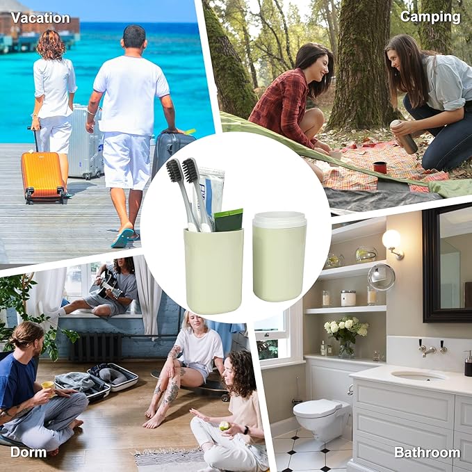 Surblue Travel Toothbrush Case Detachable Toothbrush Holder with Cover Portable Toothbrush Container for Vacation Camping Dorm Bathroom,Green