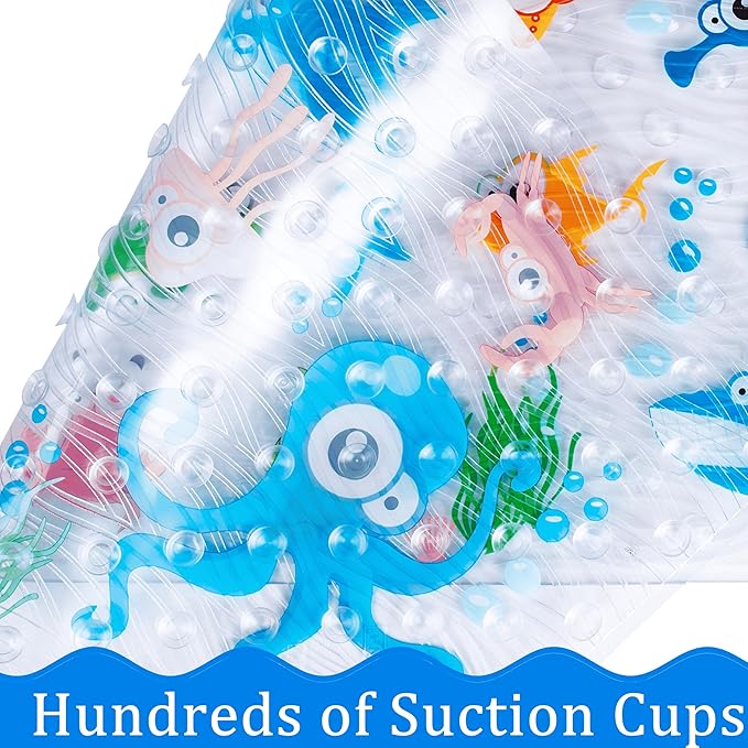 Bath Mats for Tub Kids,Baby Toddler - Large Cartoon Non-Slip Bathroom Bathtub Anti-Slip Shower Mats for Floor 35x15,Machine Washable XL Size Bathroom Mats (Blue-Octopus)