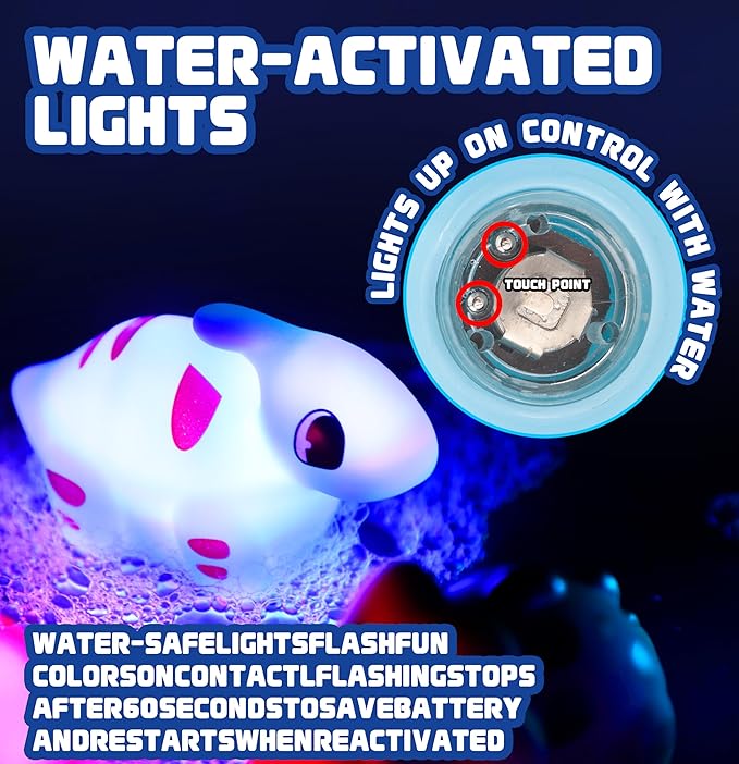 8Pack Dinosaur Light up Bath Toy Set, Flashing Color Changing Light in Water, Floating Dino Bathtub Bathroom Tub Pool ShowerToy for Baby Infant Kid Toddler Christmas