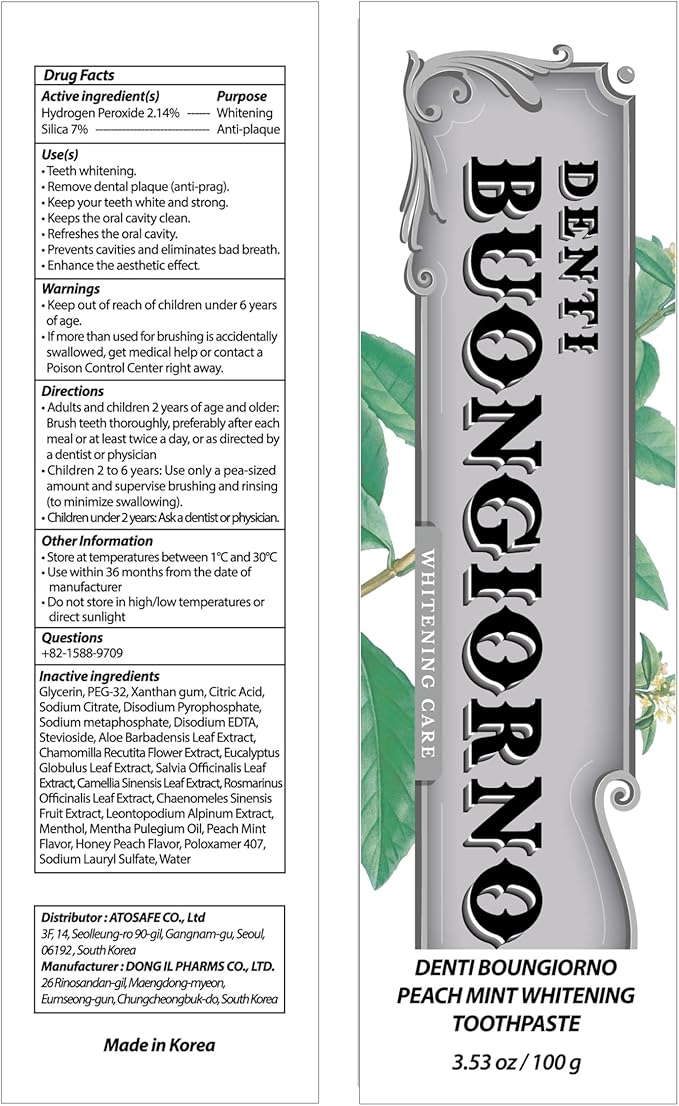 Peach Mint WHITENING Toothpaste (Peach Mint) – Natural Fluoride Korean Toothpaste for Teeth Whitening, Plaque Removal, Strengthens Enamel, Paraben & SLS Free (3.52fl oz / 100g)