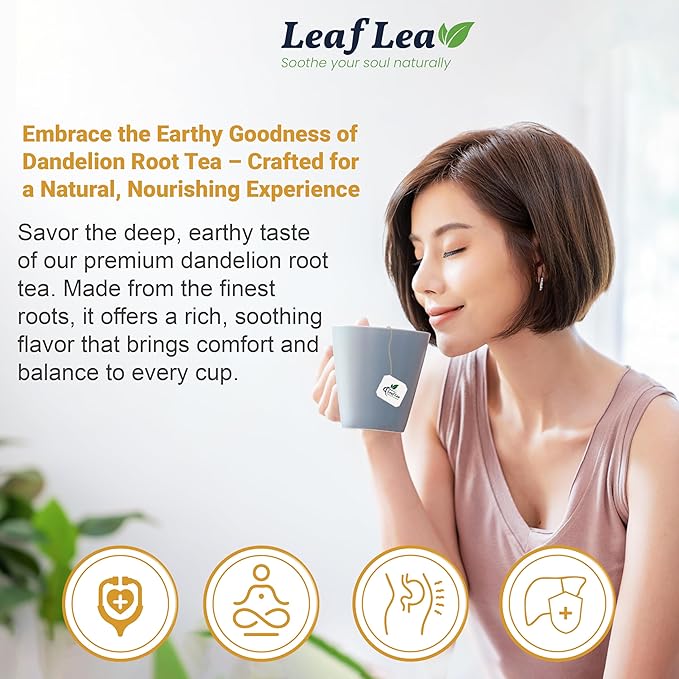 LeafLea 40 Dandelion Root Tea Bags, Dandelion Tea Supports Wellness and a Balanced Lifestyle, 100% Natural & Pure Dandelion Root, Vegan, No Sugar, Caffeine-Free
