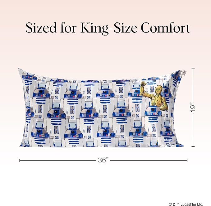 Kitsch x Star Wars R2-D2 & C-3PO Satin Pillowcase | Satin Pillowcase with Zipper, Better Than Silk Pillowcase | Frizz-Reducing Pillow Case for Hair & Skin Care, Cooling & Breathable - King