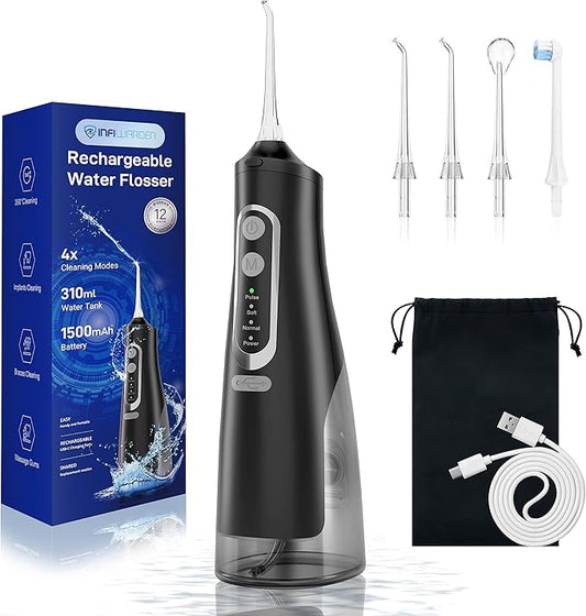 Cordless Water Flosser Teeth Cleaner Dental Oral Irrigator Picks Portable and Rechargeable 310ml Water Tank IPX7 Water Proof for Home and Travel Infiwarden (Black)