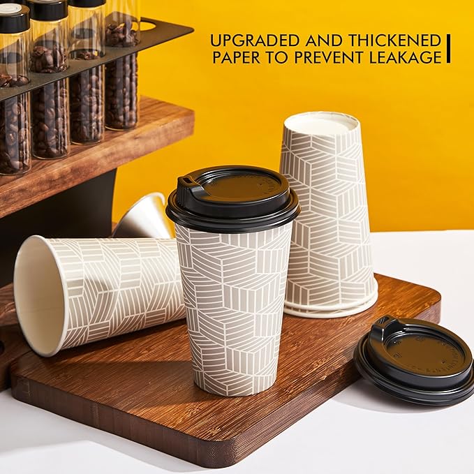 16 oz Disposable Coffee Cups with Lids 100 Pack, Hot Paper Coffee Cups with Lids, To Go Cup with Lid