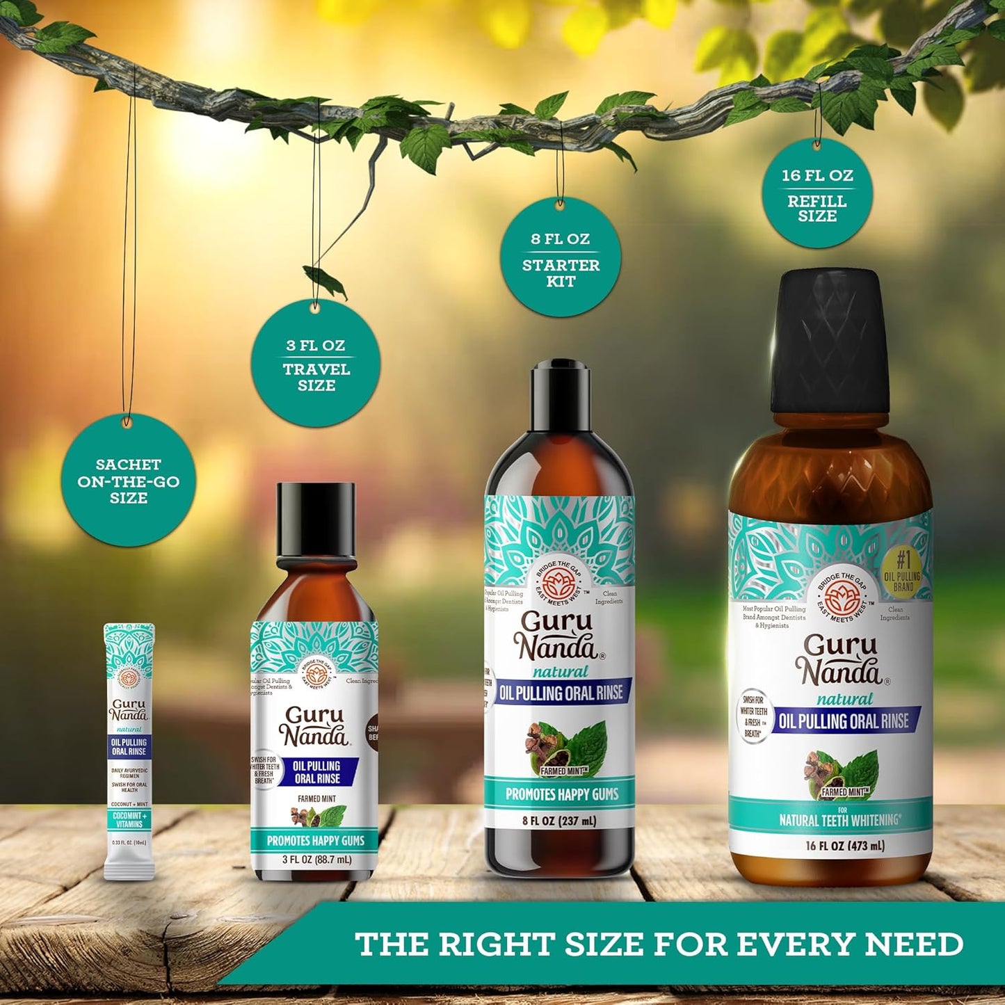 GuruNanda CocoMint Oil Pulling Mouthwash for Complete Oral Hygiene, 7 Essential Oils & Vitamins for Happy Teeth & Gums & Fresh Breath, Alcohol-Free, 16 oz