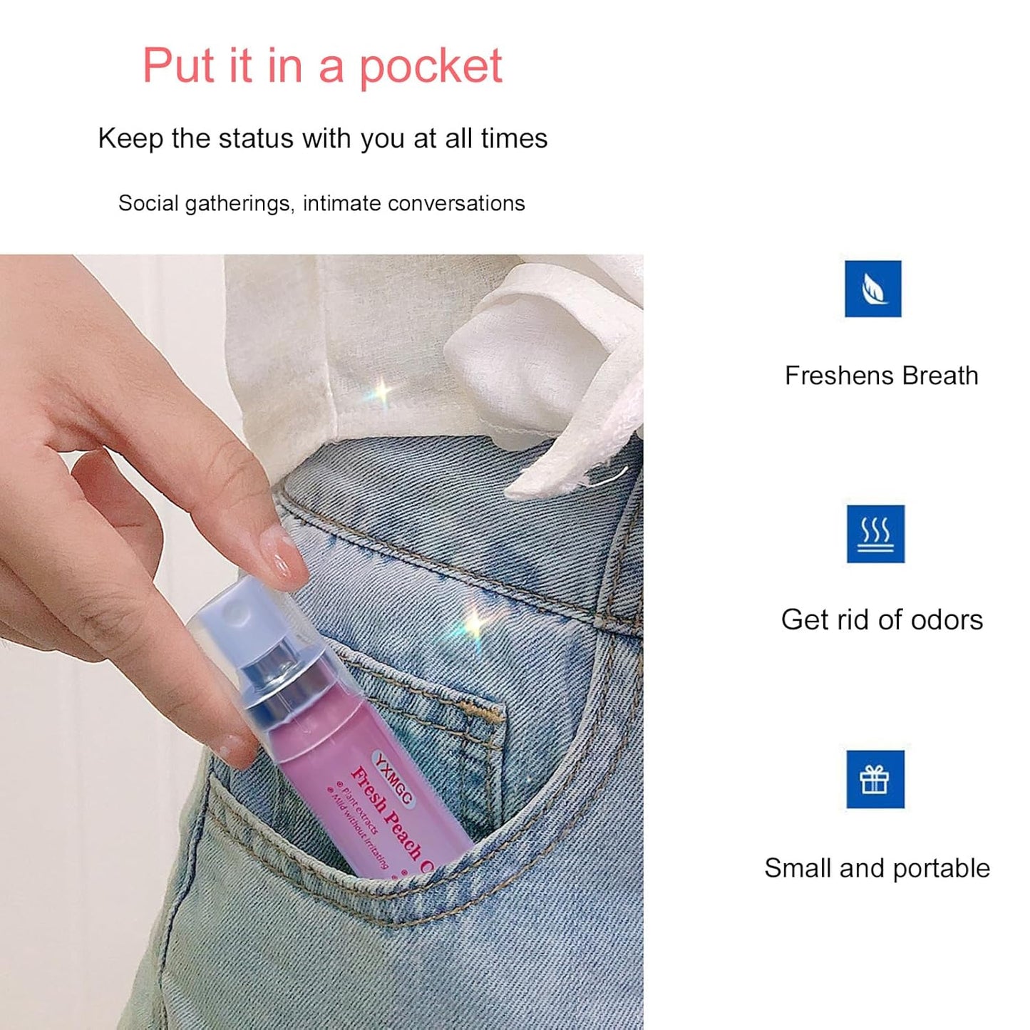 Peach Mint Fresh Breath Oral Spray - Alcohol-Free, 0.5 fl.oz Portable Breath Freshener with 5000 Mesh Micro-Mist for Kids & Adults (Pack of 2)