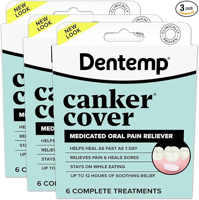 Dentemp Canker Cover - Canker Sore Medicine Pain Reliever (3pack) - Canker Sore Treatment to Relieve Canker Pain, Mouth Sores & Mouth Irritation - Fast Acting Canker Sore Relief Tablets for Adults