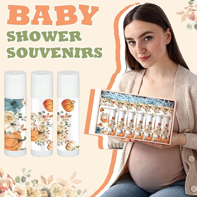 30 Pack Fall Little Pumpkin Baby Shower Games Prizes Gifts Bulk Pumpkin Pie Scented Lip Balms Favors for Boys Girls Gender Reveal Decorations Halloween Autumn Thanksgiving Baby Shower Bags Stuffer