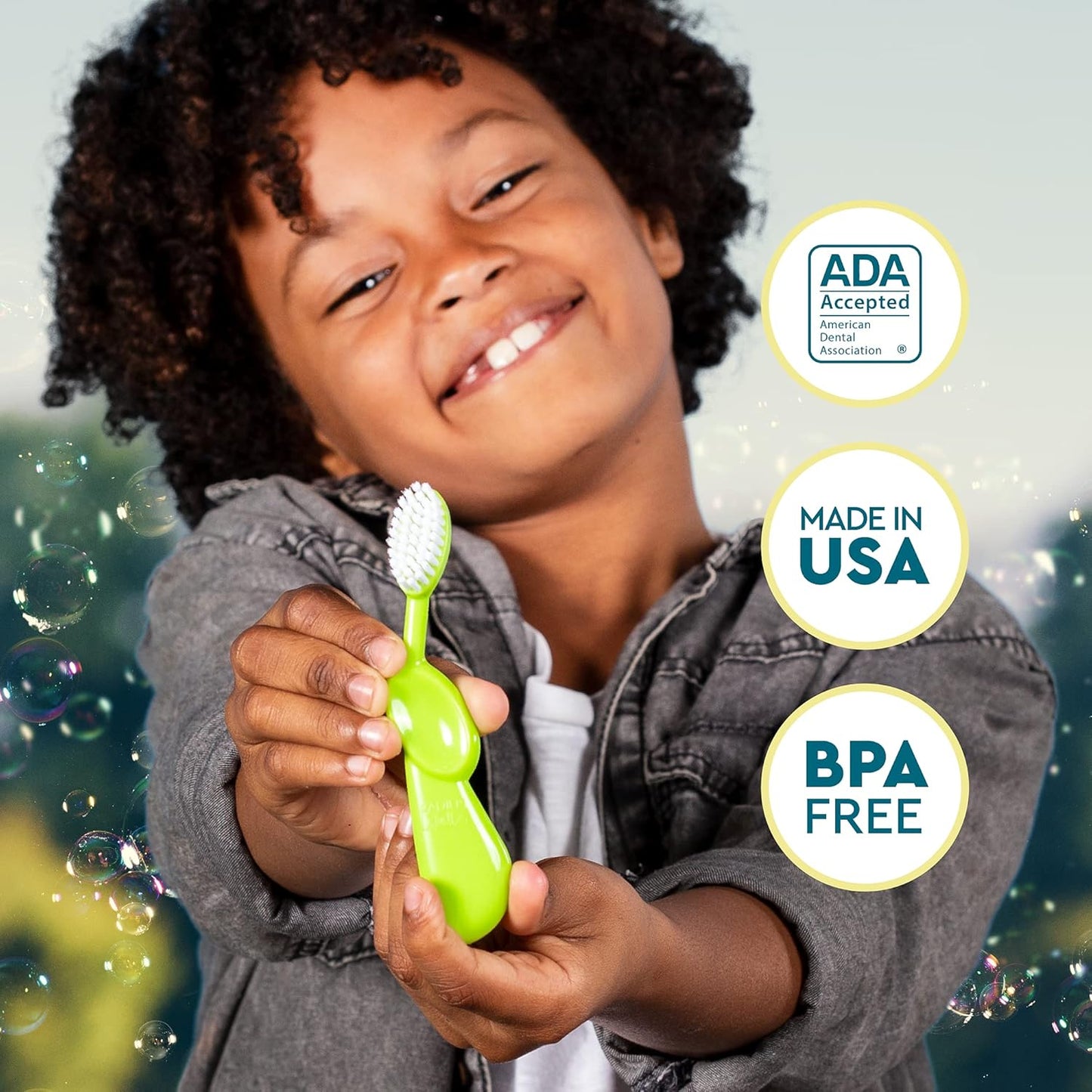 RADIUS Kidz Toothbrush Children's Right Hand BPA Free ADA Accepted Designed to Clean Teeth & Gums for Children 6 Years & Up - Pink Purple Green - Pack of 3