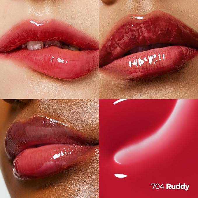 Laka Fruity Lip Glotioner, 10ml/0.33 fl.oz, Lip Gloss with High Shine Vivid Colors, Jelly tip for Hygienic & Easy Application, Plumping Conditioner, Vegan, K-Beauty (#704 Ruddy)