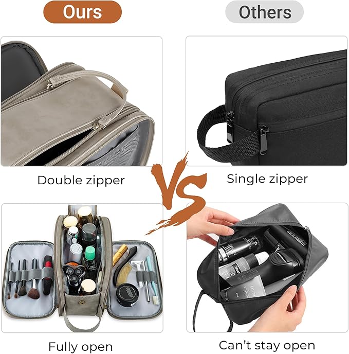 Elviros Toiletry Bag for Men, Large Travel Shaving Dopp Kit Water-resistant Bathroom Toiletries Organizer PU Leather Cosmetic Bags