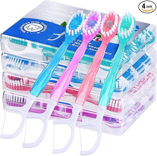 36 Pack Mini Disposable Toothbrushes – 5-in-1 Prepasted Travel Toothbrush with Toothpaste Floss & Pick for Hotel Camping Flight Car Guest Use – 9ct per Portable Case Essentials for Women Men Kids