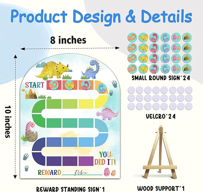 Dinosaur Theme Wooden Reward Chart, Behavior Reward Charts, Incentive Responsibility Chart for Boys Kids Toddlers Chore Homework Good Habits Assignments Attendance, 07