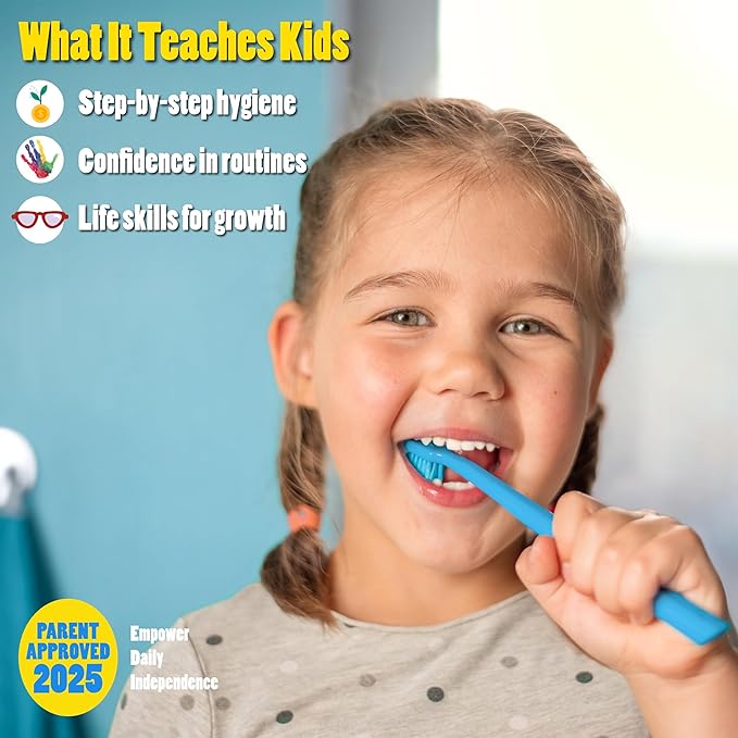 Brushing Teeth with Timer Chart Step by Step Laminated 9x12 Inch for Children Self Care Visual Chart Ideal for Special Needs and Autism (Brushing Teeth Chart with Sandtimer - English)