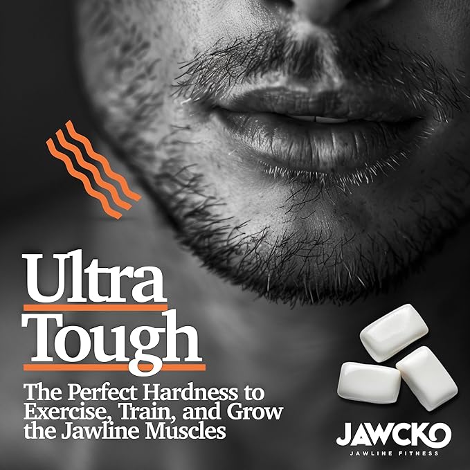 JAWCKO Ultra-Tough Jawline Chewing Gum | Get a Stronger, Squarer Jawline | Mango Jaw Training Hard Gum | 15X Strength | Chisel, Sculpt, Tone your Jawline | Facial Fitness Mewing Gum | 40 Pieces/Pack
