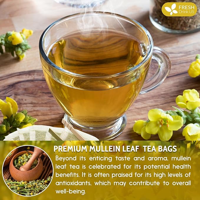 FreshDrinkUS, Premium 25 Mullein Leaf Tea For Lungs, Lung Detox For Smokers, Handmade, 100% Natural & Pure, Mullein Tea, No Sugar, No Caffeine, No Gluten, Vegan