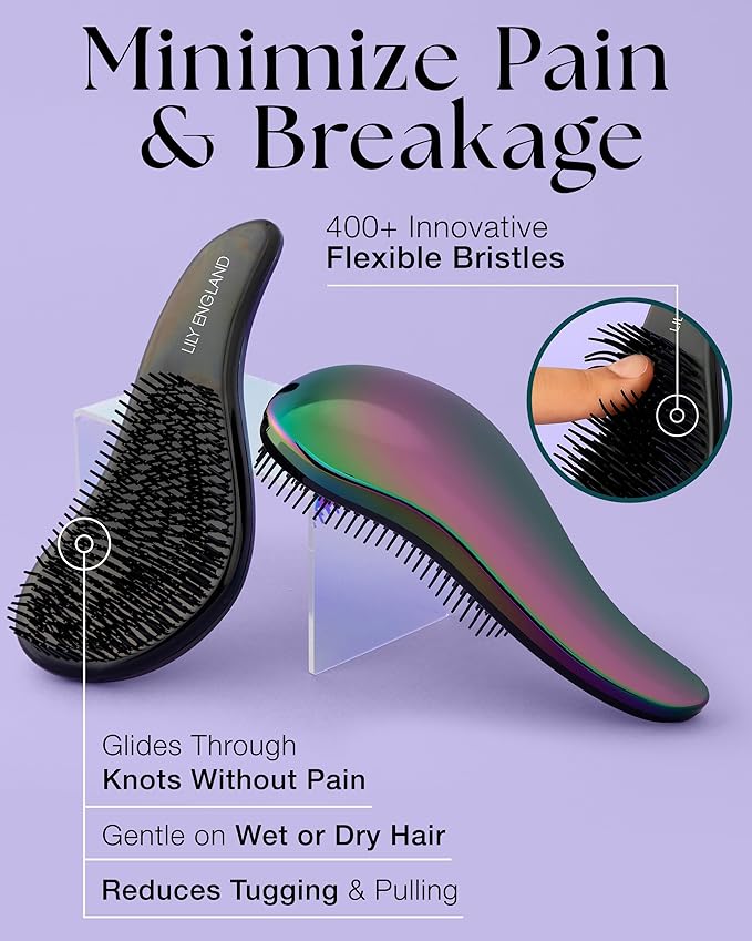 Lily England Hair Brushes for Women with Flexible Bristles - Pain-Free Detangler Brush for Curly, Thick, Straight & Natural Hair - Gentle Hairbrush for Women - Petrol Color