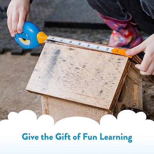 Handy Famm 8ft Blue Bird Tape Measure for Kids – STEM Educational Tool with Level, Protractor, Retractable Design - DIY Construction Toy, Child-Safe Measuring Tapes, Gift for Boys & Girls 3+